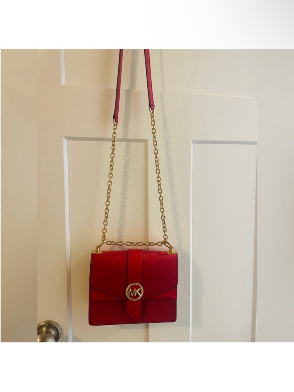 Michael Kors Red Leather Envelope Crossbody with MK Medallion - Picture 5 of 5